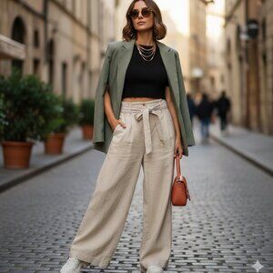 Robert Rodriguez Wide-Leg Linen Pants. Size 4